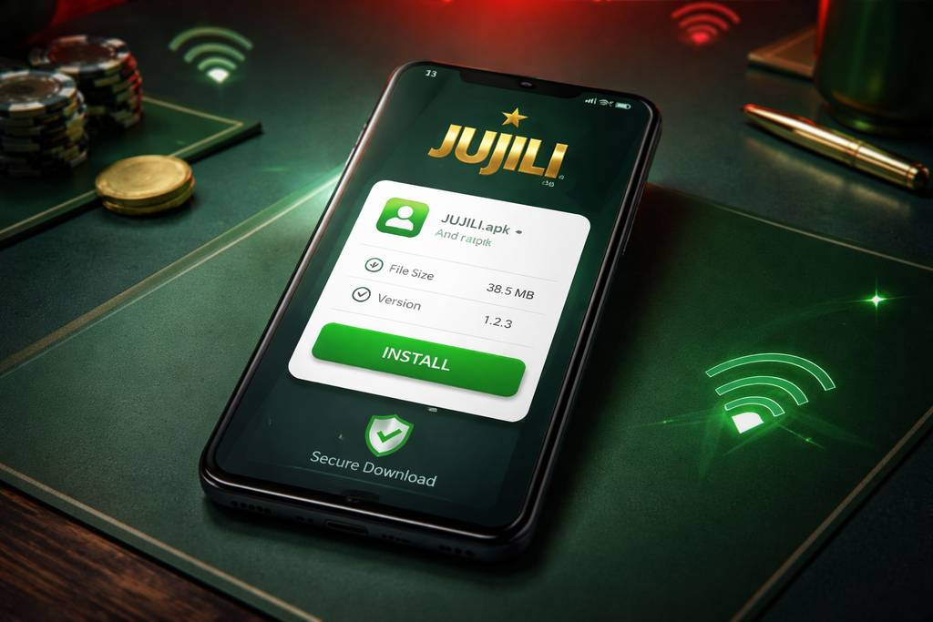 JUJILI APK file details shown on a mobile screen